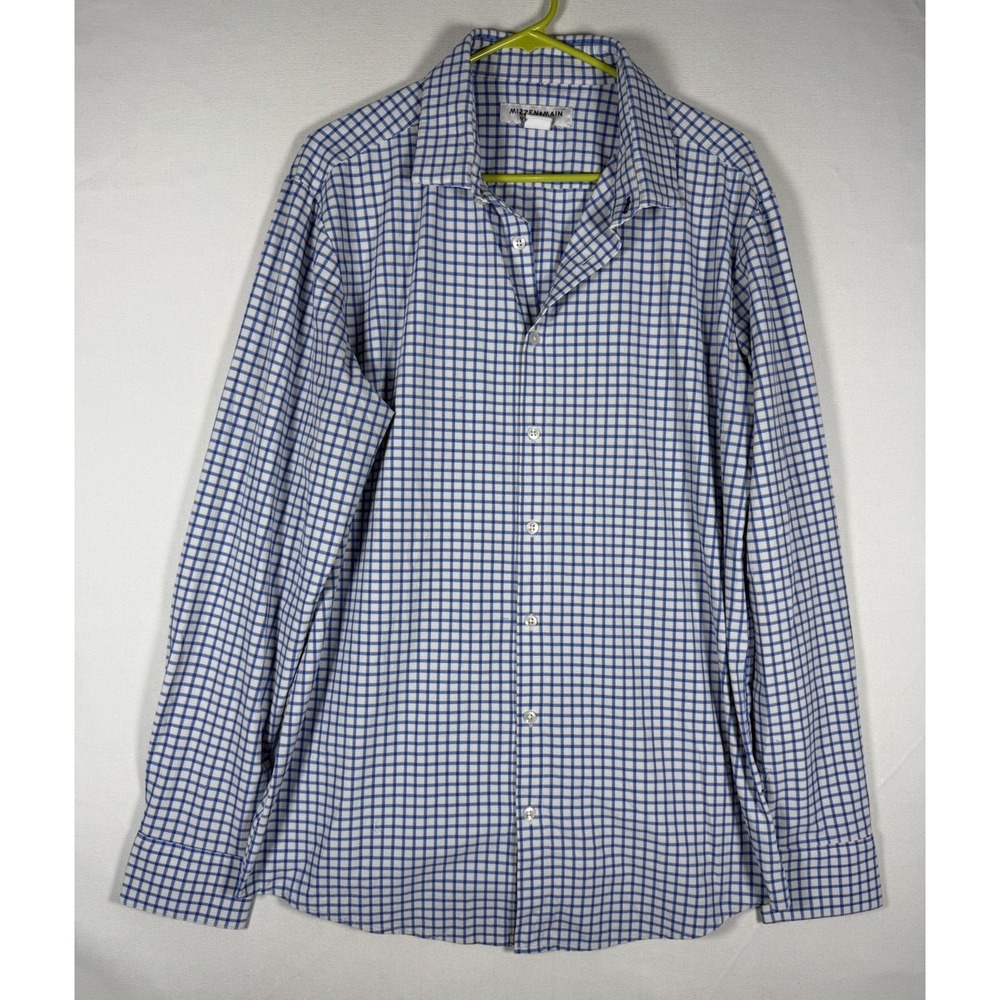 Mizzen + Main Trim Fit Long Sleeve Button Down Shirt Mens Large Tattersall Check